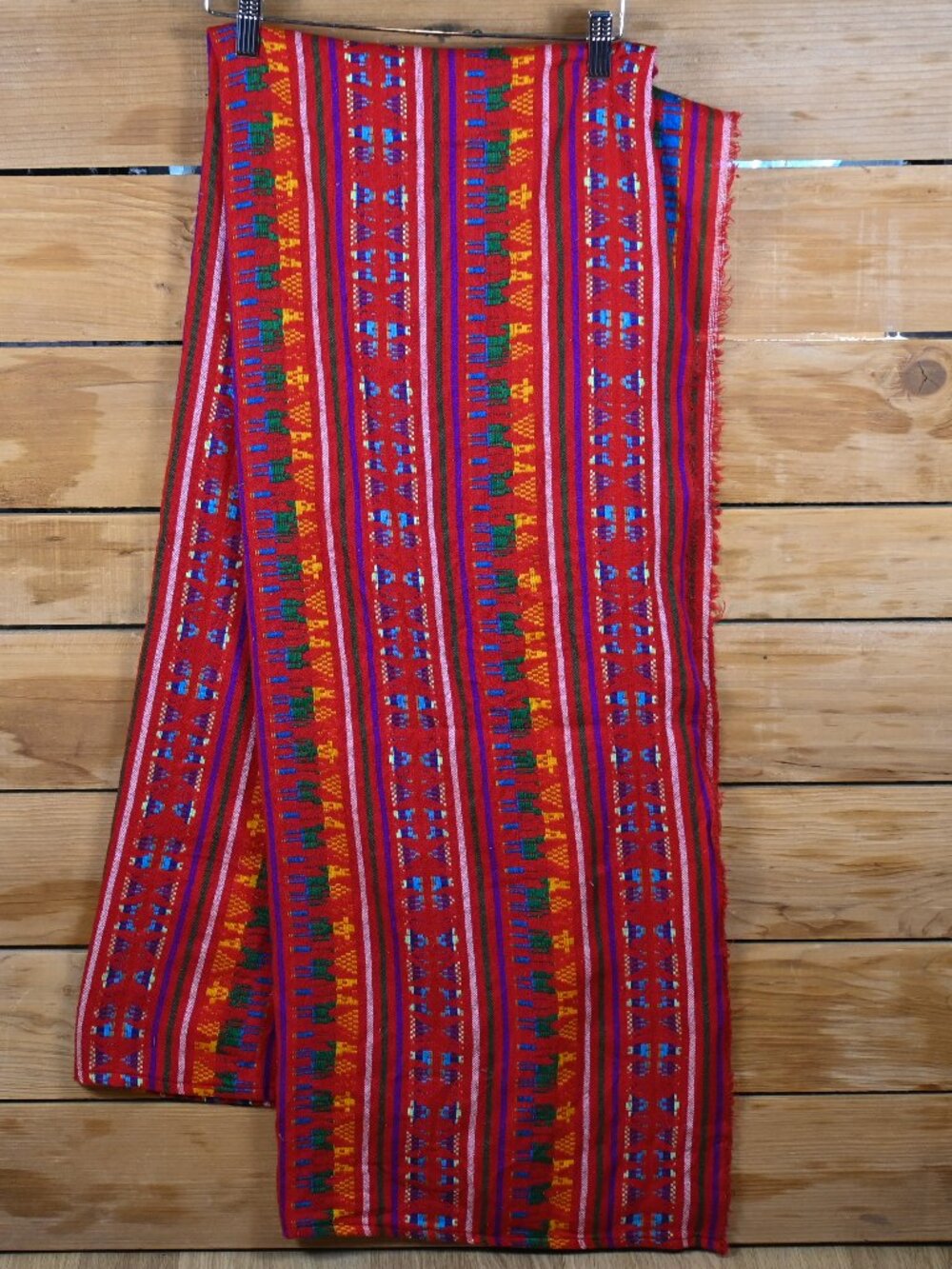 Vintage Wool Alpaca Handmade Andean Motif Patterned Scarf Wrap